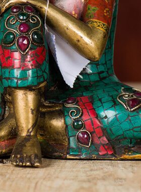 铜铜像松石镶藏村自在宝石摆件现代6寸佛尼泊尔室内家用