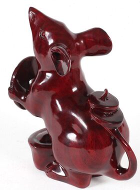 客厅装饰 摆件品十二生肖铜钱老鼠工艺品实木雕刻鼠开业礼品红木