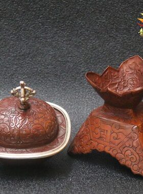 碗器水居家法尼泊尔古嘎托巴摆件供杯雕花色供奉手工酒供纯铜供