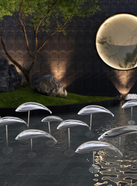 不锈钢鱼雕塑抽象金属铁艺工艺术品室内花园庭院水池景观装饰摆件