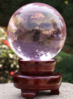 粉色水晶球K9粉晶玻璃球办公桌客厅摆设粉球装饰旺桃花卧室摆件