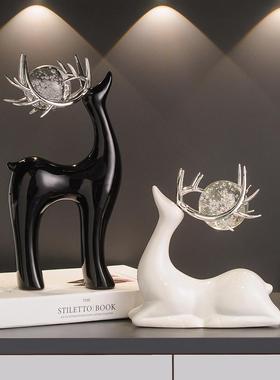 轻奢高档福鹿摆件家居客厅玄关电视柜酒柜创意陶瓷艺术小众装饰品