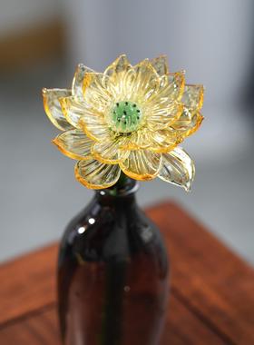 淄博琉璃仿真金色荷花中式装饰摆件禅意莲花治愈书房茶台插花摆设