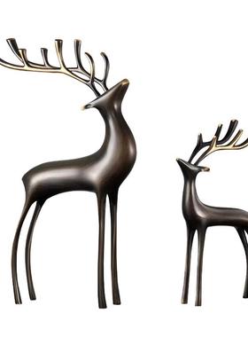 广森亿办公室桌面招财铜鹿摆件轻奢高档客厅玄关装饰摆件高级酒柜