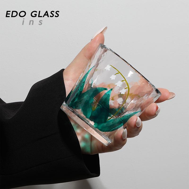 {铃兰花开 随风轻} 中古VINTAGE手绘玻璃杯硝子 日式侘寂茶杯酒杯 - 图0