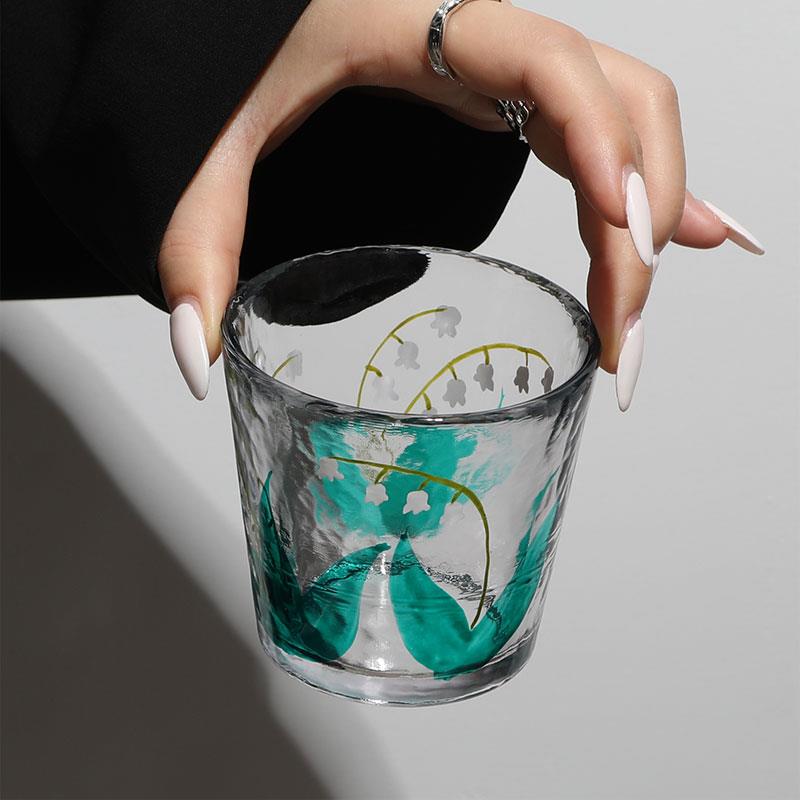 {铃兰花开 随风轻} 中古VINTAGE手绘玻璃杯硝子 日式侘寂茶杯酒杯 - 图2
