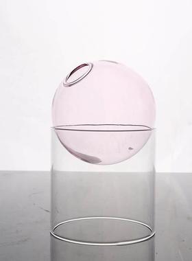 圆形彩色玻璃花瓶桌面香薰玻璃瓶水培容器客厅桌子玻璃气泡花瓶