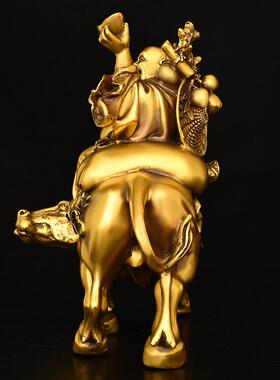 铜弥勒佛摆件纯铜骑牛笑佛家居办公室桌面装饰大肚佛元宝布袋佛像