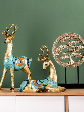 创意摆件家居饰j品欧式客厅电视柜玄关酒柜装饰品轻奢北欧鹿工艺