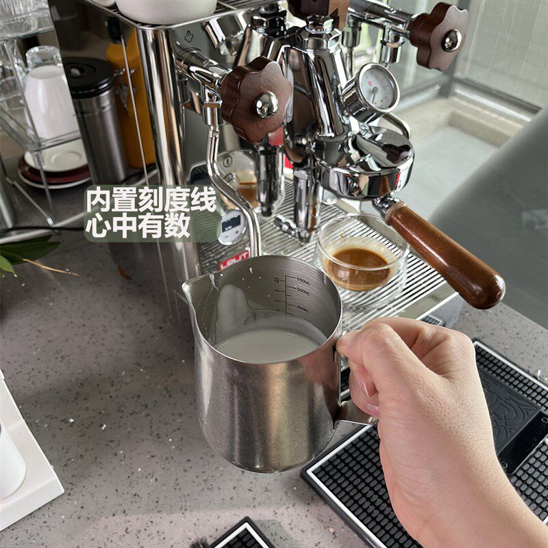 咖啡拉花缸304不锈钢复古做旧雪花灰大容量600ml尖嘴拉花杯带刻度 - 图2