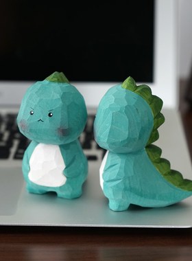 萌萌小恐龙手工木雕小摆件公仔可爱木质雕刻治愈系卡通书桌装饰品