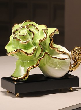 白菜摆件招财陶瓷客厅发s财八方来财酒柜办公室装饰品乔迁开业礼