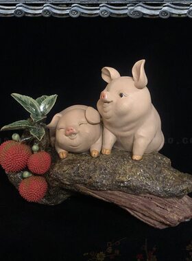 陶瓷玄关手工招财客厅生肖摆件电视柜湾送礼艺乔迁猪石品装饰品