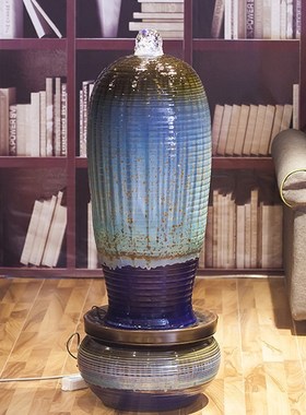 水流循环新中式摆件工艺品禅意空间落地H大型花瓶喷泉水晶球办公