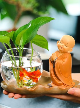 慧能小和尚水培器皿花瓶装饰品稳定E情绪飘窗工位桌面摆件送礼好
