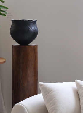 中古风实木墩底座圆形柱子雕塑台民宿G客厅沙发侧装饰品炭化木花