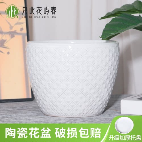 陶瓷大花盆大口径阳台客厅中小花盆纯白圆形绿萝百搭客厅阳台花盆 - 图3