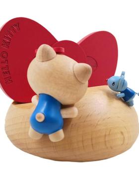 台湾jeancard手机座holle kitty可爱实木质生日礼物女孩桌面摆件