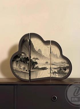 新中式小屏风桌面摆件入户玄关柜茶桌摆台创意茶室氛围感布置