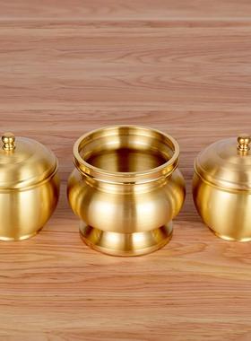 家用佛具寺庙佛堂拈香套装纯黄铜拉丝香粉盅檀香罐戒定真香布托盘