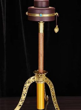 黄铜长柄莲花三脚架大款加长20厘米以上莲台座莲支架手摇转轮底座