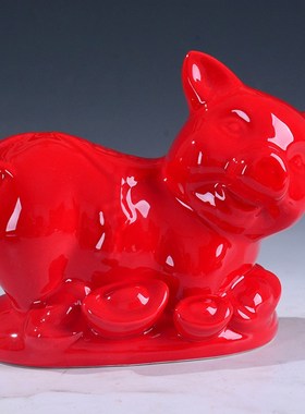 陶瓷生肖动物红色兔子摆件玄关装饰品家居办公简约可爱现代工艺品