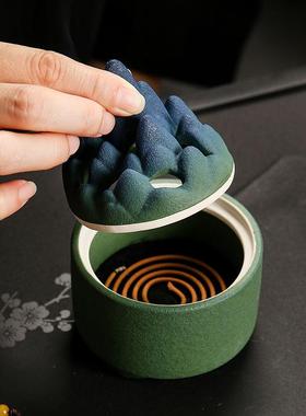 高端陶瓷香炉禅意盘香炉摆件装饰品家用室内香薰容器家居摆件印制