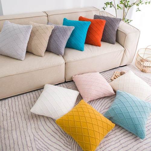 纯色抱枕轻奢风菱形格酒店民宿靠枕卧室沙发靠腰枕芯枕套床头靠垫 - 图0