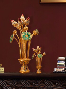 泰国进口莲花摆件泰式餐厅东南亚实木雕玄关装饰品SPA美容院摆设
