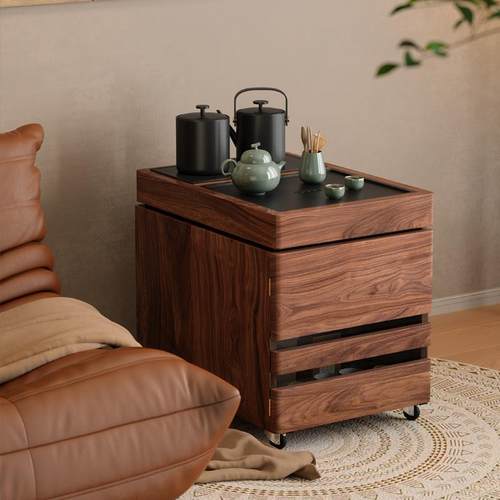 木小咖 叁森可移动茶桌阳台茶水边柜实木小茶台边几榻榻米小茶几 - 图0