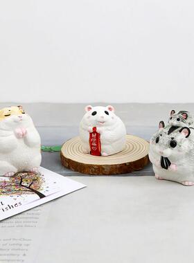 吃货小仓鼠陶瓷摆件 创意家居饰品办公桌面汽车摆设老鼠公仔礼物