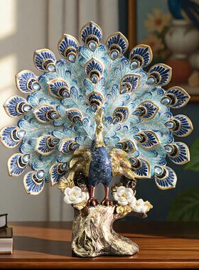 欧式奢华孔雀创意家居摆饰玄关客厅树脂工艺品样板间酒店装饰品