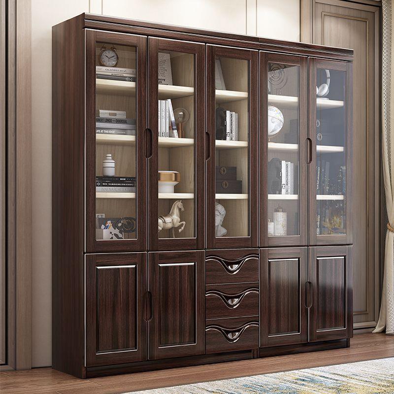 紫金檀实木书柜新中式书房玻璃门落地家用书橱实木书架办公文件柜 - 图3