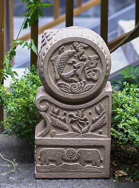 中式彷石门墩石鼓别墅户外大门口镇宅家用招财抱鼓石庭院装饰摆件
