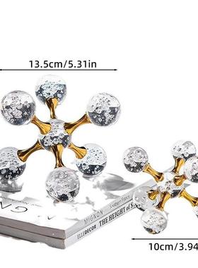 现代轻奢几何十字架金属水晶分子球客厅摆件样板间桌面装饰电视柜