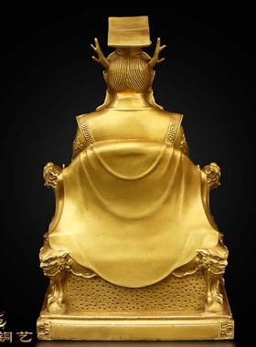 纯黄铜龙王爷神像东海龙王坐龙椅持令牌铜像佛堂家用供奉桌面摆件