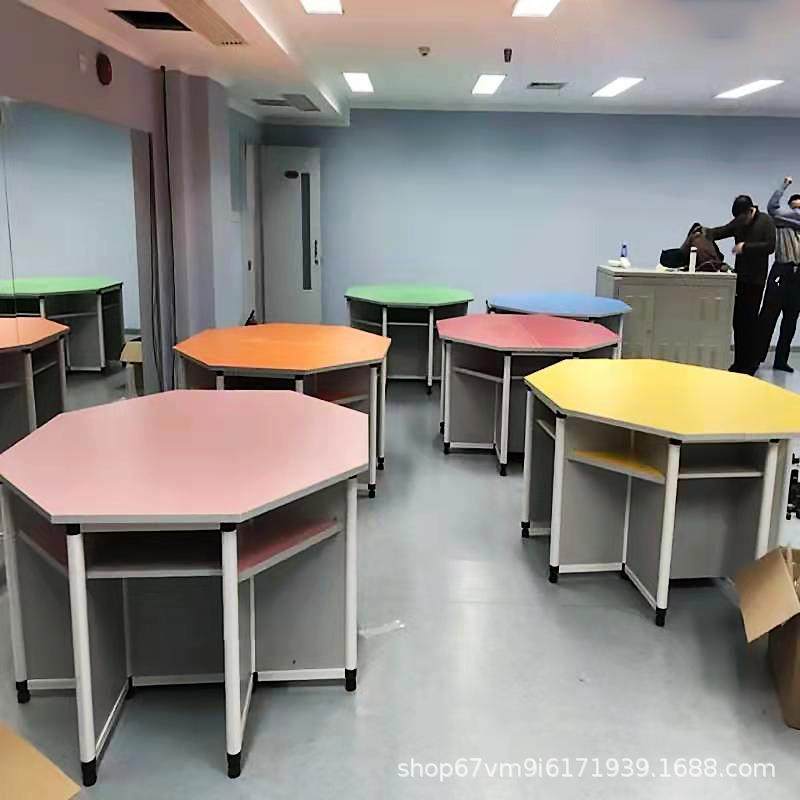 学生电脑桌实验桌子微机室培训阅览组合拼接六角课桌椅防火板材,淘宝优惠券,粉丝福利购,淘宝优惠卷