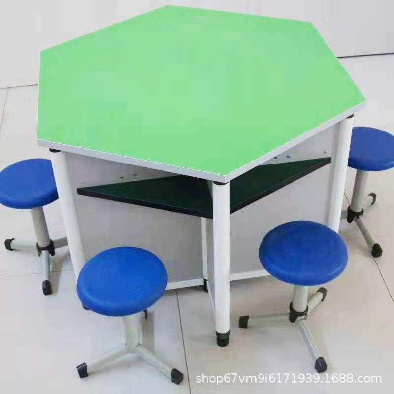 学生电脑桌实验桌子微机室培训阅览组合拼接六角课桌椅防火板材,淘宝优惠券,粉丝福利购,淘宝优惠卷