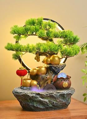 中式假山招财流水摆件循环水客厅电视柜桌面风水轮开业乔迁装饰品