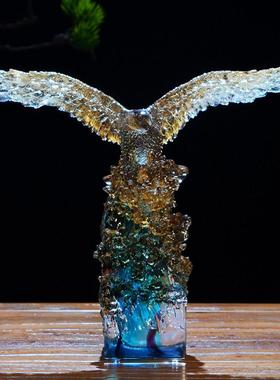 精英琉璃摆件老鹰办公室桌面装饰品大展宏图高档开业乔迁商务礼物