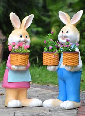 户外花园庭院卡通兔子花盆雕塑摆件别墅幼儿园树脂动物花缸装饰