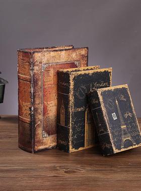 复古装饰假书仿真书摆件家居木质桌面收纳书盒酒柜摄影道具书摆设