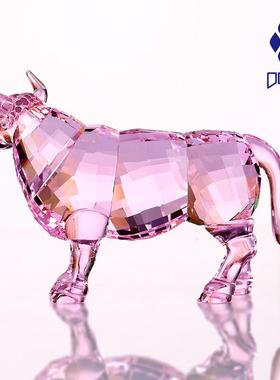 水晶牛摆件吉祥物旺财牛礼物工艺品酒柜装饰品动物办公室蓝色摆件