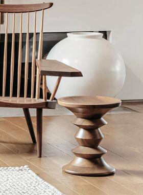 侘寂风实木小茶几客厅复古角几阳台边几简约圆形实木摆件木墩茶桌