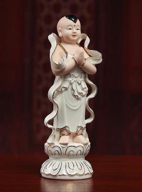戴玉堂陶瓷摆件金童玉女彩绘观音菩萨佛像善财童子龙女像家用供奉