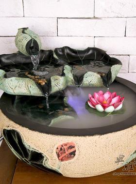 办公室商铺装饰假山流水景家居树脂工艺摆件设风水泉梦里荷香喷泉