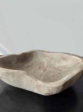 侘寂风实木船形果盘复古做旧干果盘民宿餐桌高级感托盘装饰摆件