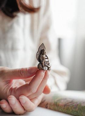 普贤菩萨 进口黄铜随身佛像口袋佛生肖龙蛇桌面摆件供奉家居饰品