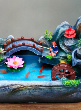 创意假山桌面生财鱼缸流水客厅山水瀑布景观水景摆件循环水小喷泉