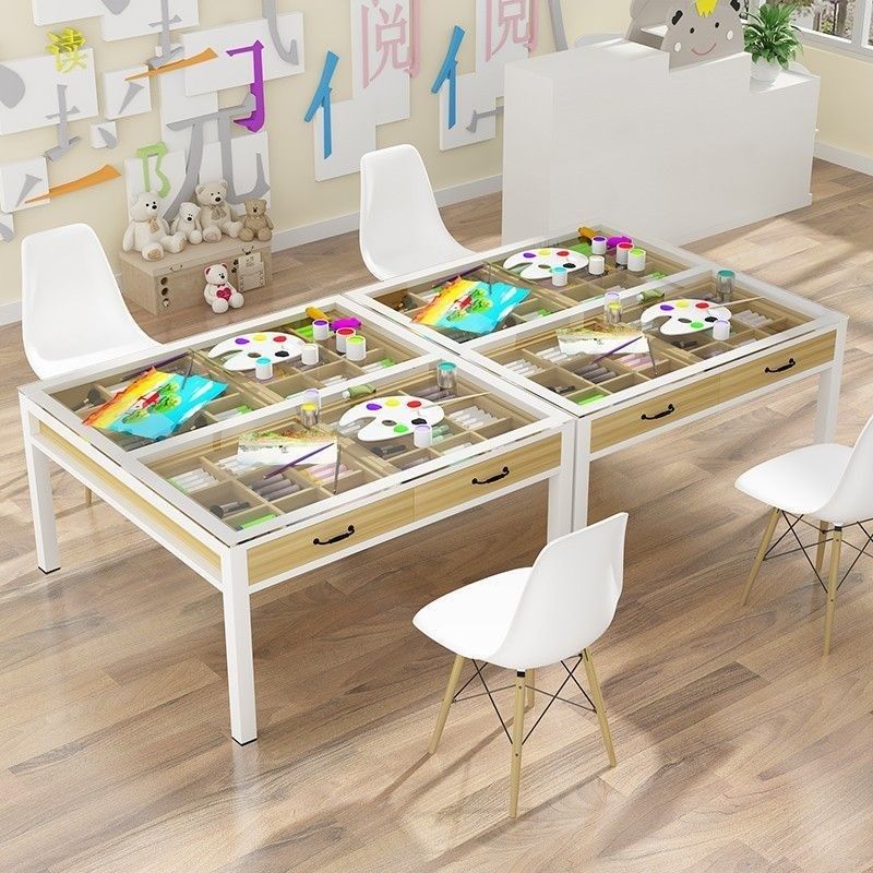 幼儿园美术桌绘画桌小学生培训班桌椅少儿手工设计抽屉桌画室桌子,淘宝优惠券,粉丝福利购,淘宝优惠卷